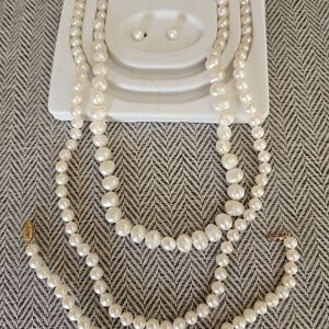 Pearl jewelry set of two necklaces with matching earrings and bracelet